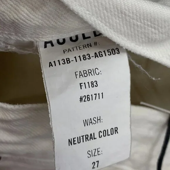 NEW AGOLDE Women’s Parker Straight Denim Jeans Fortune Cookie White Size 27